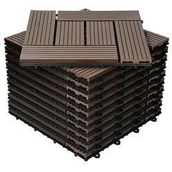 Foto van Ecd germany wpc terras tegels 30x30cm 44er spar set voor 4m² donkerbruin mozaïek hout optiek voor tuin balkon vloeren