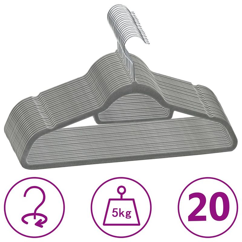 Foto van Vidaxl 20-delige kledinghangerset anti-slip fluweel grijs