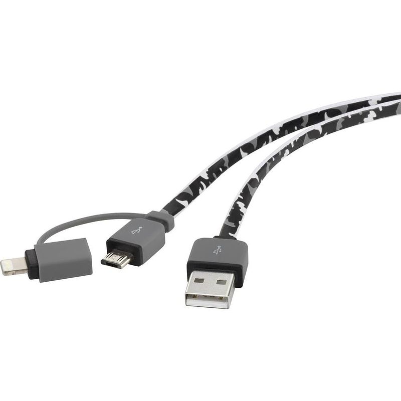 Foto van Renkforce usb-kabel usb 2.0 usb-a stekker, usb-micro-b stekker, apple lightning stekker 0.20 m camouflage zeer flexibel, vergulde steekcontacten, halogeenvrij