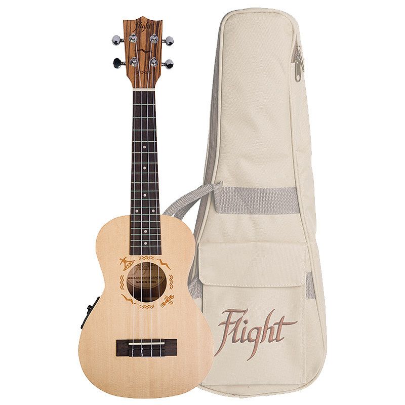 Foto van Flight designer series duc525e sp/zeb elektrisch-akoestische concert ukelele met gigbag