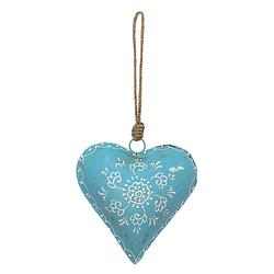 Foto van Clayre & eef decoratie hanger hart 15*4*15 cm blauw ijzer bloem woondecoratie blauw woondecoratie