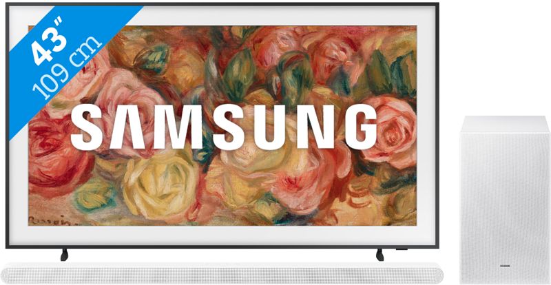 Foto van Samsung the frame 43ls03d (2024) + soundbar wit