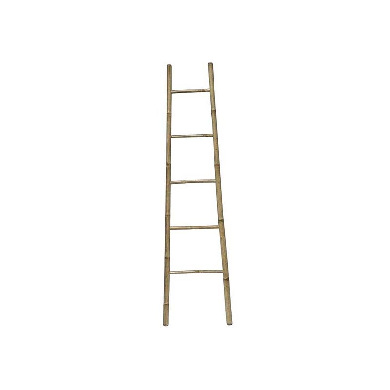 Foto van Gebor - design laddervormige handdoekenrek met 5 rails klein formaat - 150x40x3cm - 100% bamboe - grijs/bamboe -