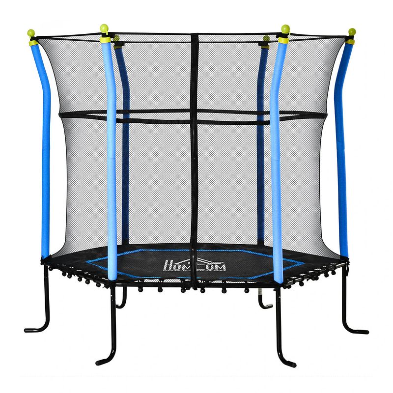 Foto van Kindertrampoline met veiligheidsnet - trampoline - buitenspeelgoed - ø162cm - blauw