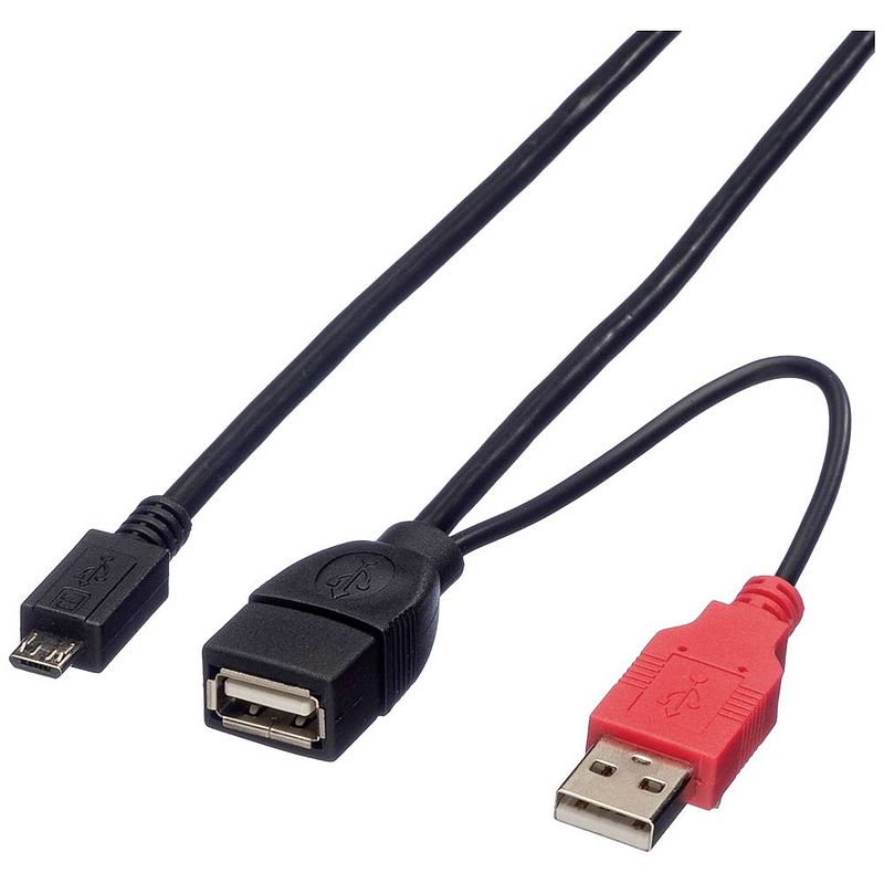 Foto van Roline usb-kabel usb 2.0 usb-a stekker, usb-a bus, usb-micro-b stekker 1.00 m zwart afgeschermd 19.08.1009