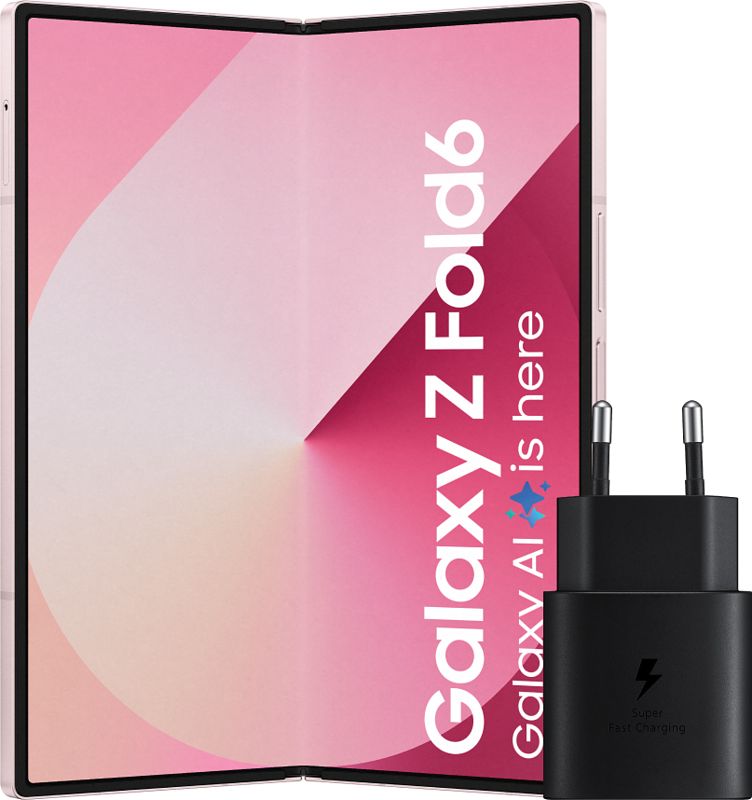 Foto van Samsung galaxy z fold 6 256gb roze 5g + samsung oplader 25w zwart