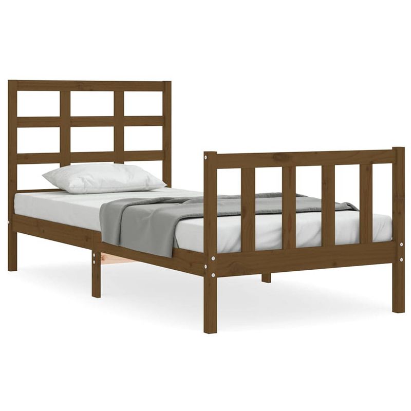 Foto van The living store bed grenenhouten - 205.5 x 105.5 x 100 cm - honingbruin