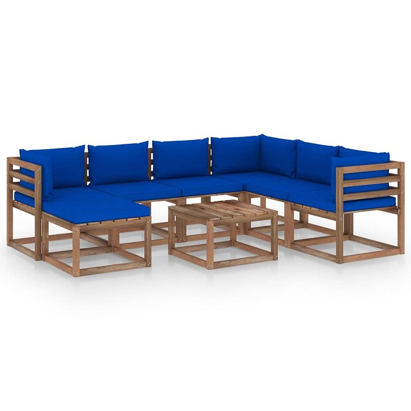 Foto van Vidaxl 8-delige loungeset met blauwe kussens