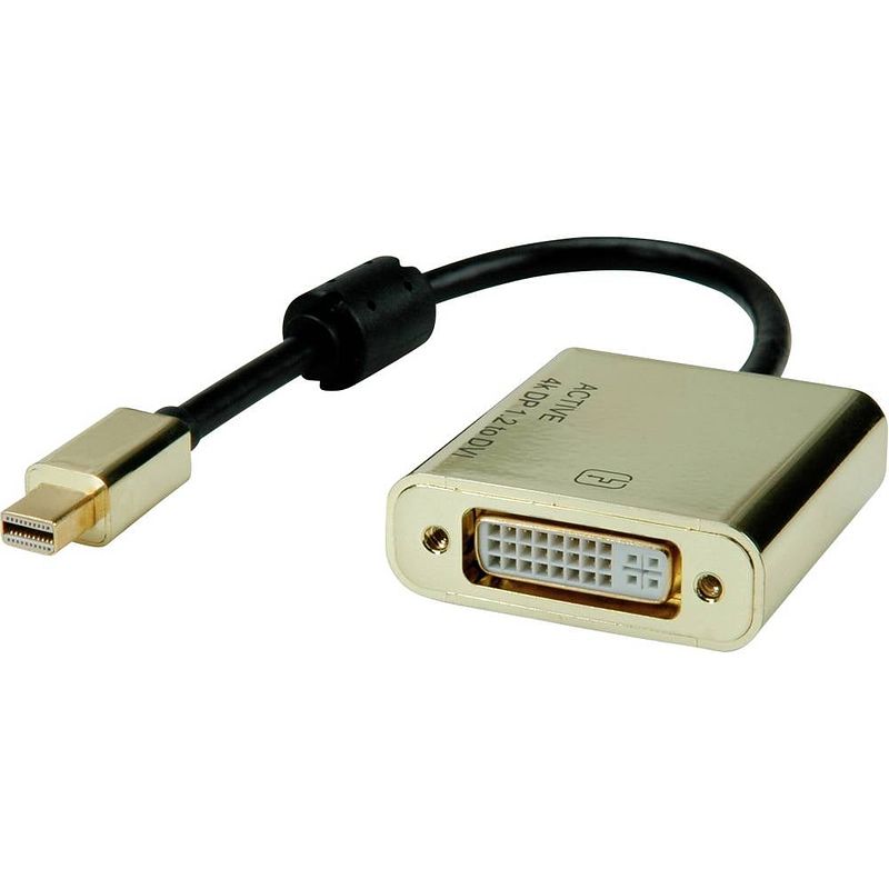 Foto van Roline mini-displayport / dvi adapterkabel mini displayport stekker, dvi-d 24+1-polige bus 0.10 m zwart/goud 12.88.3176 displayport-kabel