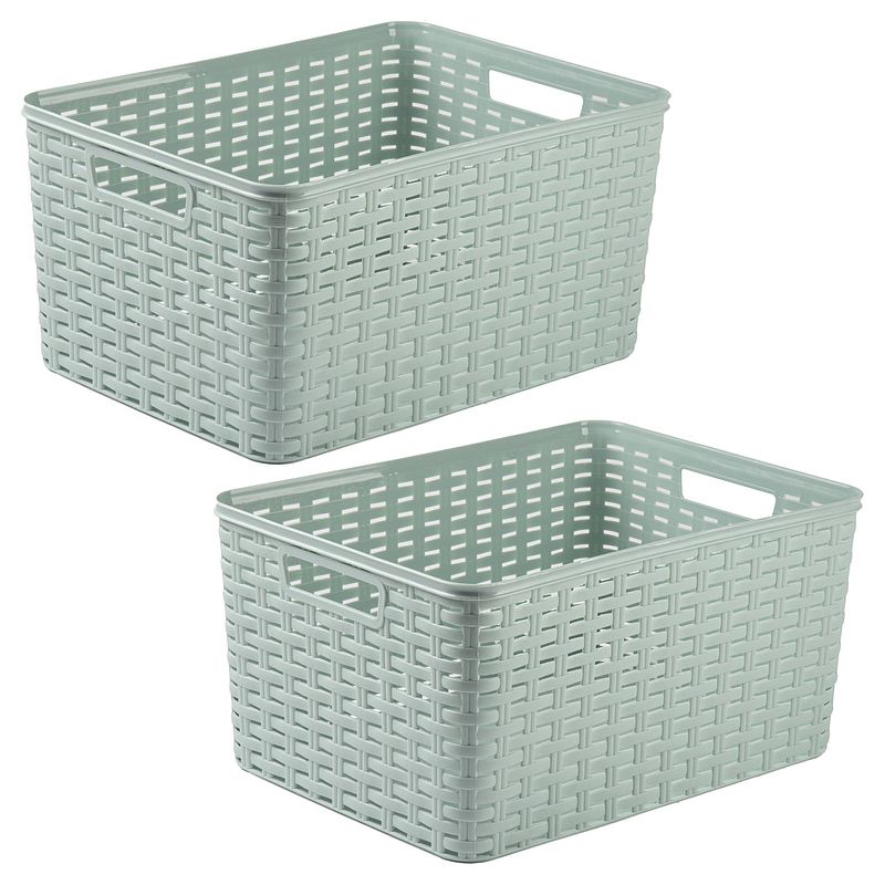 Foto van Plasticforte opbergmand/kastmandje - 2x - 18 liter - mintgroen - kunststof - 28 x 38 x 19 cm - opbergbox