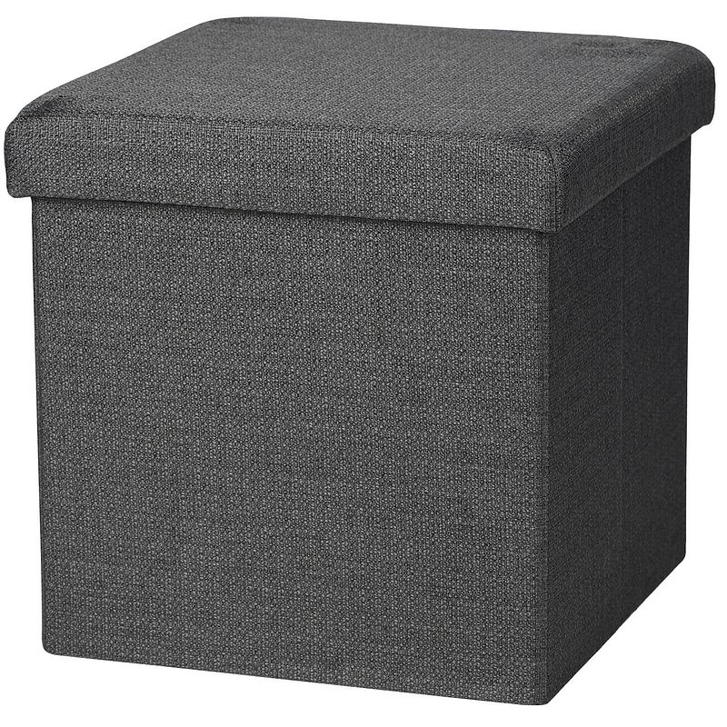 Foto van Urban living poef/hocker - opbergbox zit krukje - donkergrijs - polyester/mdf - 38 x 38 cm - opvouwbaar - poefs