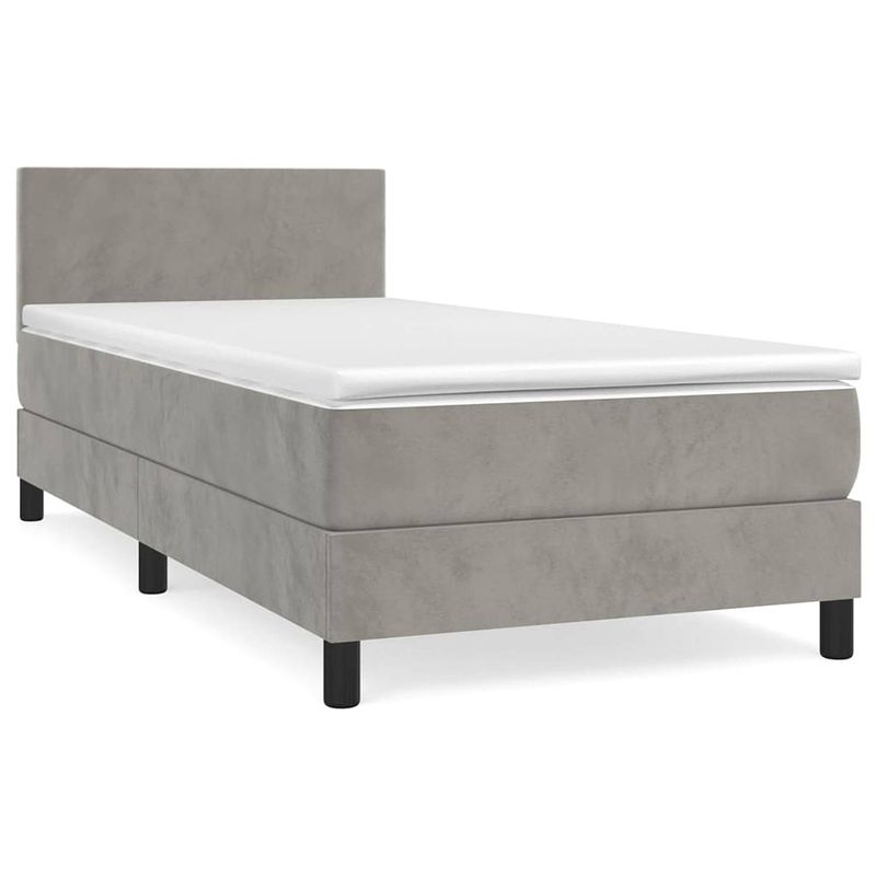 Foto van The living store boxspringbed lichtgrijs - 193x90 cm - fluweel - verstelbaar hoofdbord - pocketvering matras -