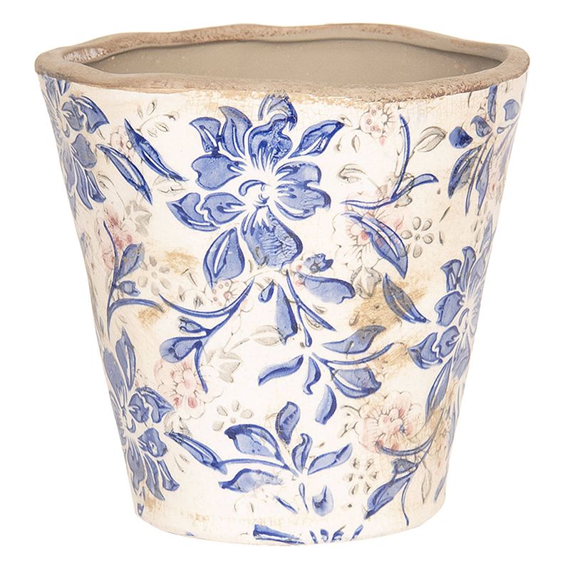 Foto van Clayre & eef bloempot binnen ø 17*17 cm blauw, beige keramiek rond