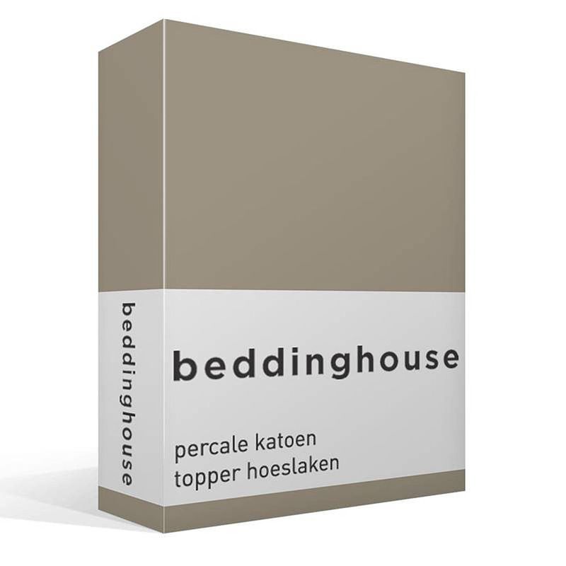 Foto van Beddinghouse percale katoen topper hoeslaken - 100% percale katoen - lits-jumeaux (180x200 cm) - taupe