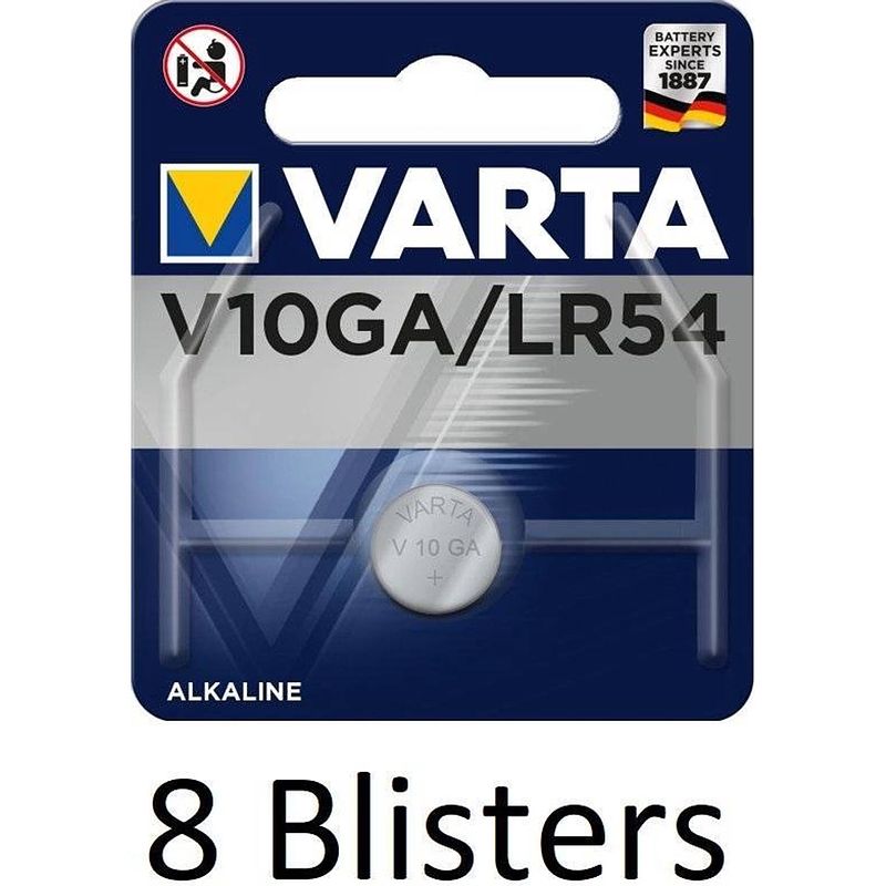 Foto van 8 stuk (8 blisters a 1 st) varta v10ga wegwerpbatterij lr54 alkaline