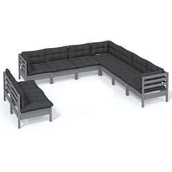 Foto van Vidaxl 9-delige loungeset met kussens massief grenenhout grijs