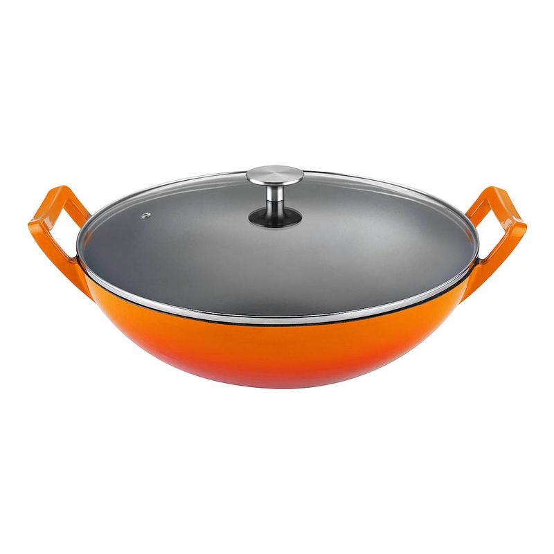 Foto van Buccan - hamersley - gietijzeren wokpan 36cm - oranje