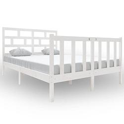 Foto van The living store bedframe - houten - wit - 195.5 x 145.5 x 69.5 cm - massief grenenhout