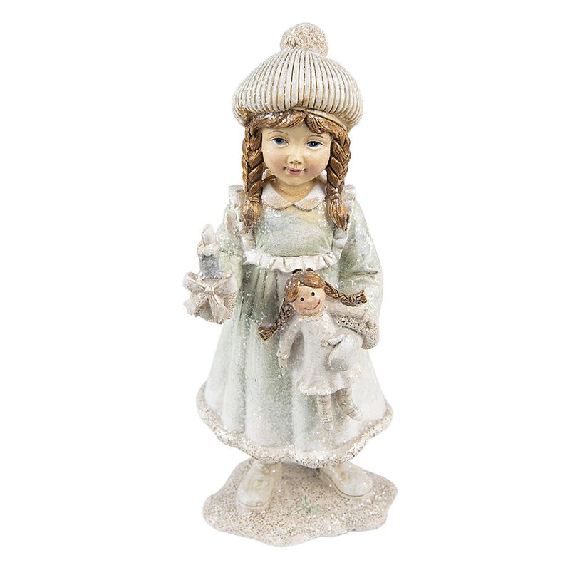 Foto van Clayre & eef beeld kind 19 cm beige groen kunststof kerstdecoratie beeld decoratie decoratieve accessoires beige