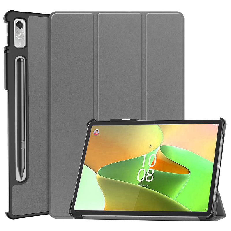 Foto van Basey lenovo tab p11 pro (2e gen) hoesje kunstleer hoes case cover - grijs