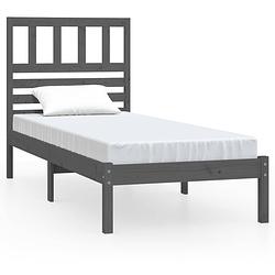 Foto van The living store houten bedframe - 205.5 x 96 x 100 cm - massief grenenhout - grijs - geschikt voor matras van 90 x 200