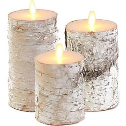 Foto van Set van 3x stuks wit berkenhout led kaarsen met bewegende vlam - led kaarsen