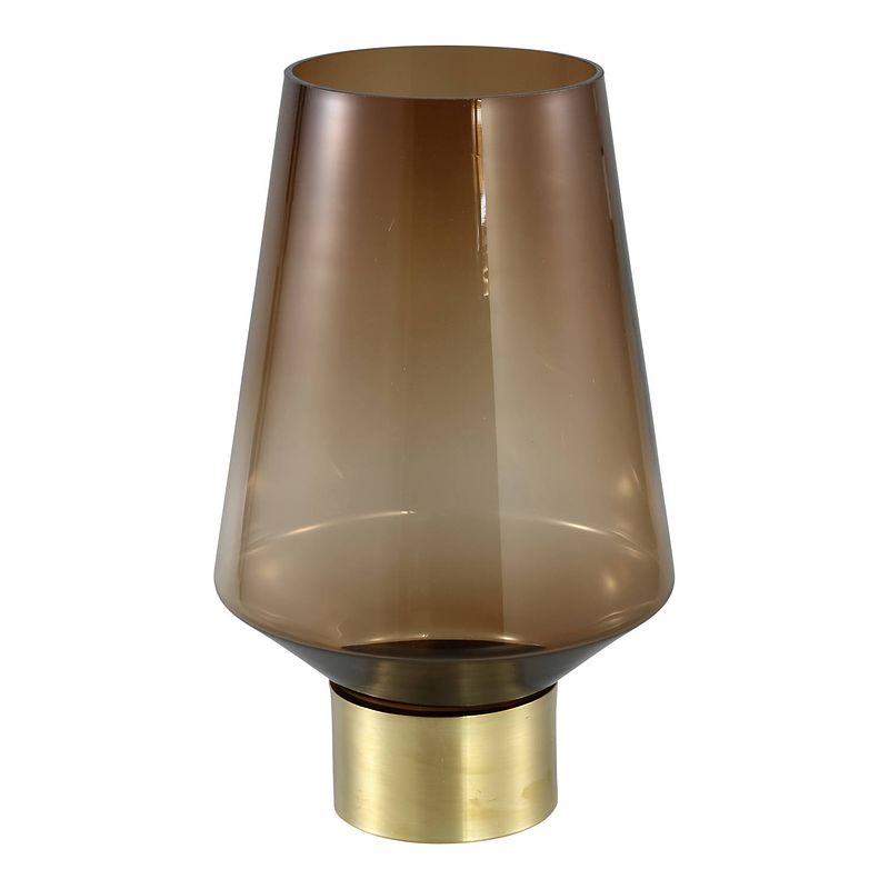 Foto van Ptmd faya brown glass vase on metal gold high s