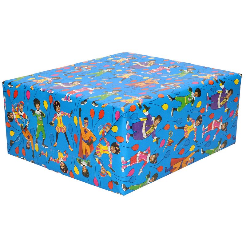 Foto van 3x rollen inpakpapier/cadeaupapier club van sinterklaas blauw 200 x 70 cm - cadeaupapier