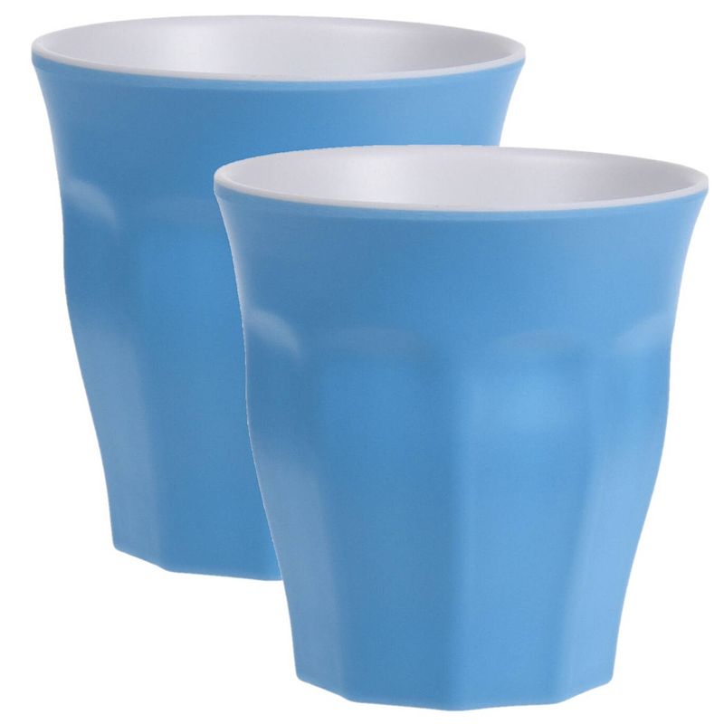 Foto van 4x stuks onbreekbare kunststof/melamine blauwe drinkbeker 9 x 8.7 cm voor outdoor/camping - drinkbekers