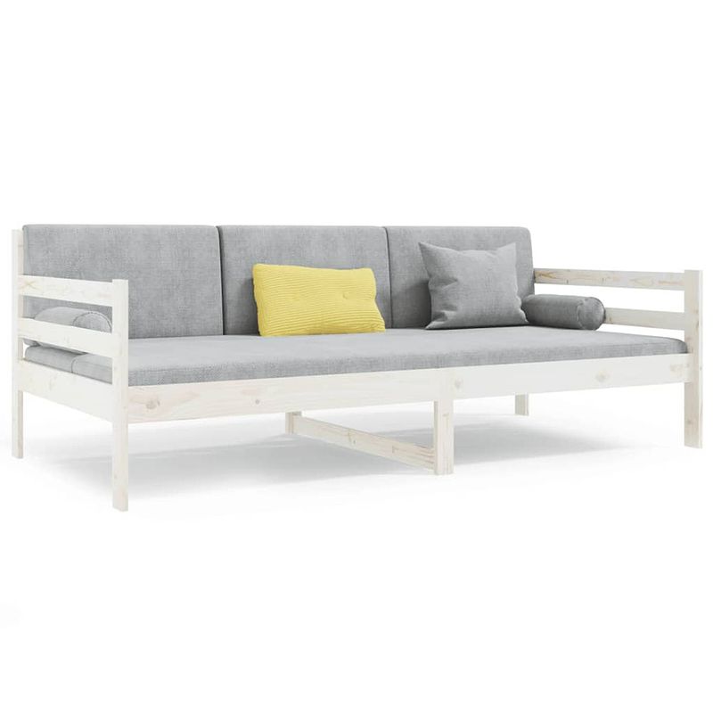 Foto van The living store slaapbank grenenhout - bed met 3-zijdig bedhek - gelat ontwerp - wit - 203.5 x 85.5 x 69.5 cm -