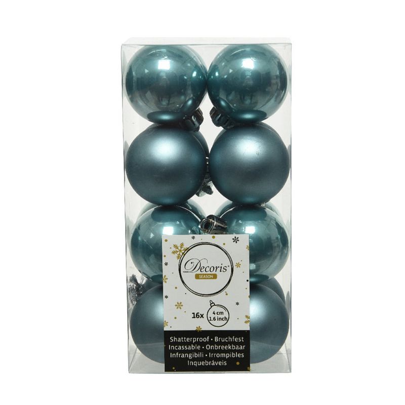 Foto van 16x stuks kunststof kerstballen ijsblauw (blue dawn) 4 cm glans/mat - kerstbal