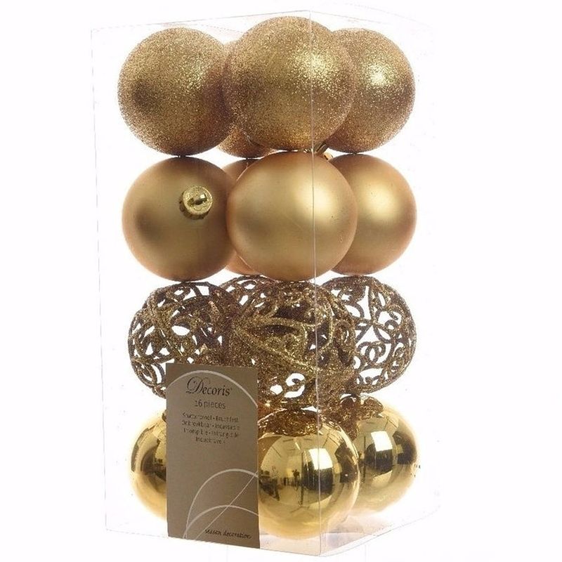 Foto van Ambiance christmas kerstboom decoratie kerstballen goud 16 stuks - kerstbal