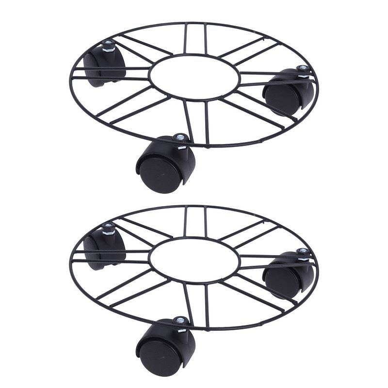Foto van Plantentrolley - 2x - metaal - zwart - rond - d25 cm - 100 kilo - planten onderzetter