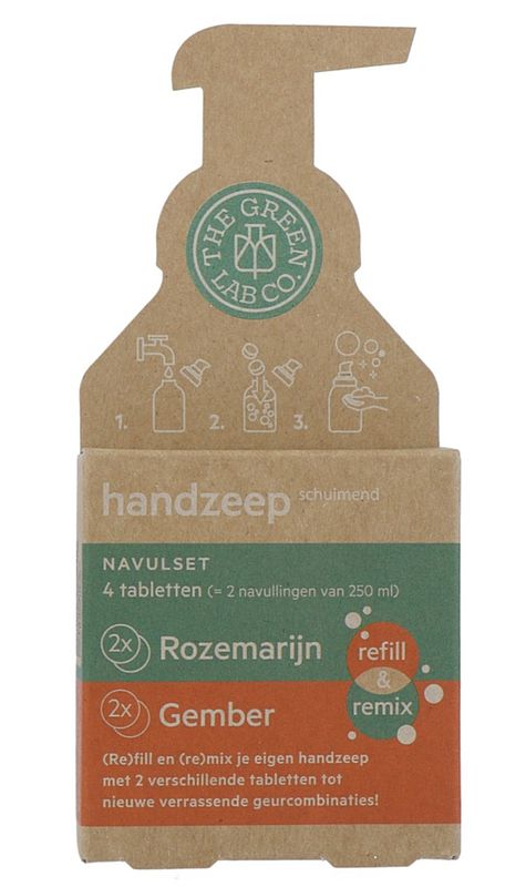 Foto van The green lab co. handzeep tablet refill rozemarijn & gember