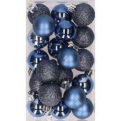 Foto van 20x stuks kunststof kerstballen donkerblauw 3 cm mat/glans/glitter - kerstbal