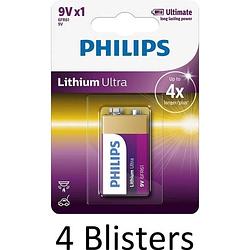 Foto van 4 stuks (4 blisters a 1 st) philips 9v lithium ultra batterij