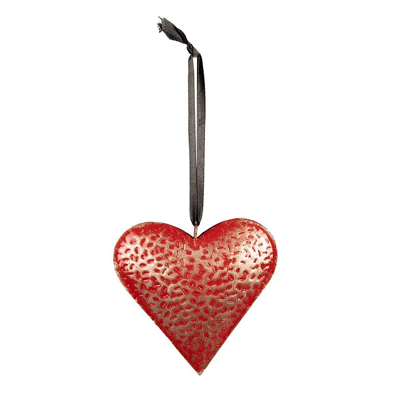 Foto van Clayre & eef decoratie hanger 20*20 cm rood ijzer hartvormig woondecoratie rood woondecoratie