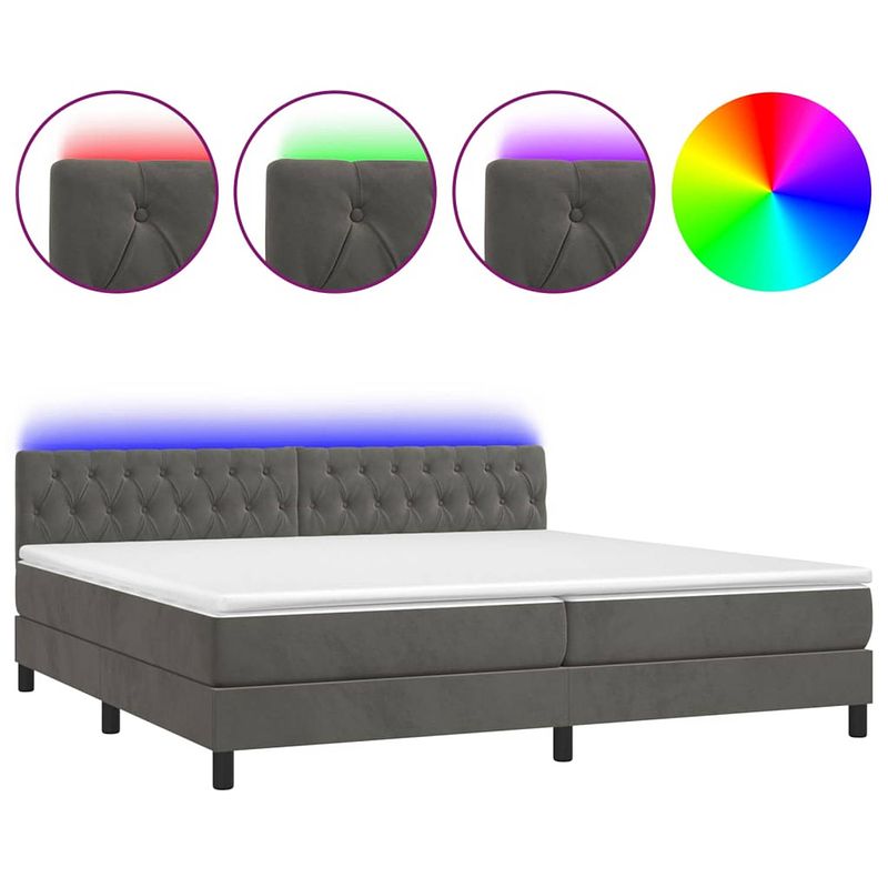 Foto van Vidaxl boxspring met matras en led fluweel donkergrijs 200x200 cm