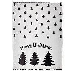 Foto van Clayre & eef plaid 130x170 cm wit zwart polyester kerstbomen merry christmas deken wit deken