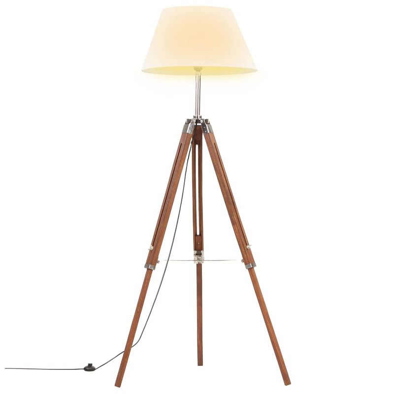 Foto van Vidaxl vloerlamp driepoot 141 cm massief teakhout honingbruin en wit