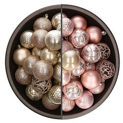 Foto van 74x stuks kunststof kerstballen mix lichtroze en champagne 6 cm - kerstbal