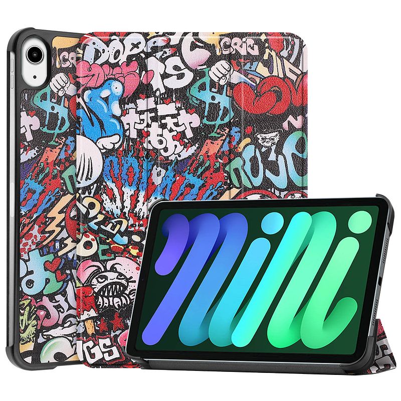 Foto van Basey ipad mini 6 hoesje kunstleer hoes case cover ipad mini 6-graffity