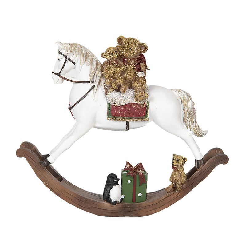 Foto van Clayre & eef beeld hobbelpaard 17 cm wit bruin kunststof kerstdecoratie beeld decoratie decoratieve accessoires wit