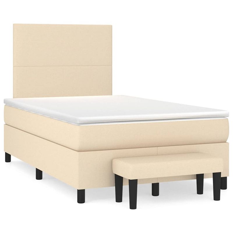 Foto van The living store boxspringbed the living store - crème - bedframe 203x120x118/128cm - pocketvering matras 120x200x20cm