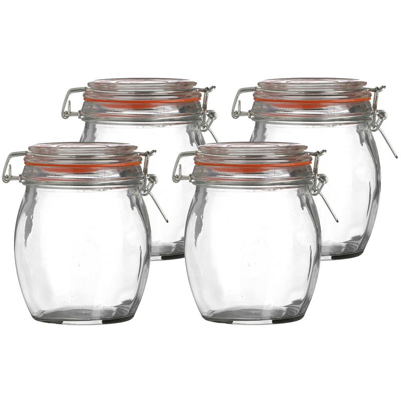 Foto van Urban living voorraadpot/bewaarpot - 4x - 750 ml - glas - met beugelsluiting - d11 x h14 cm - voorraadpot