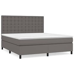 Foto van The living store boxspringbed grijs 203x160cm - duurzaam kunstleer - verstelbaar hoofdbord - pocketvering matras -