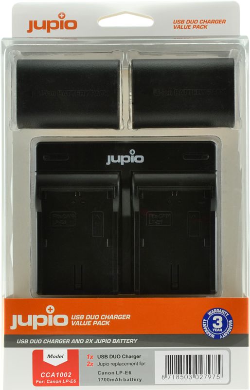 Foto van Jupio kit: 2x battery lp-e6 1700mah + usb dual charger