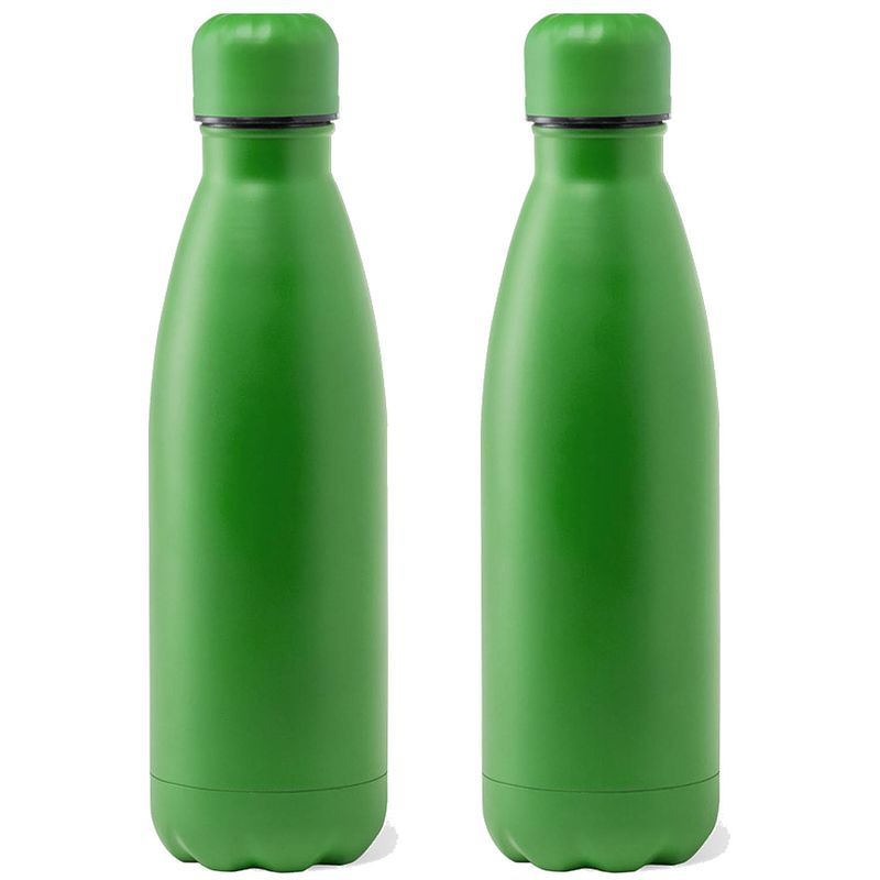 Foto van Rvs waterfles/drinkfles - 2x - kleur groen - met schroefdop - 790 ml - drinkflessen