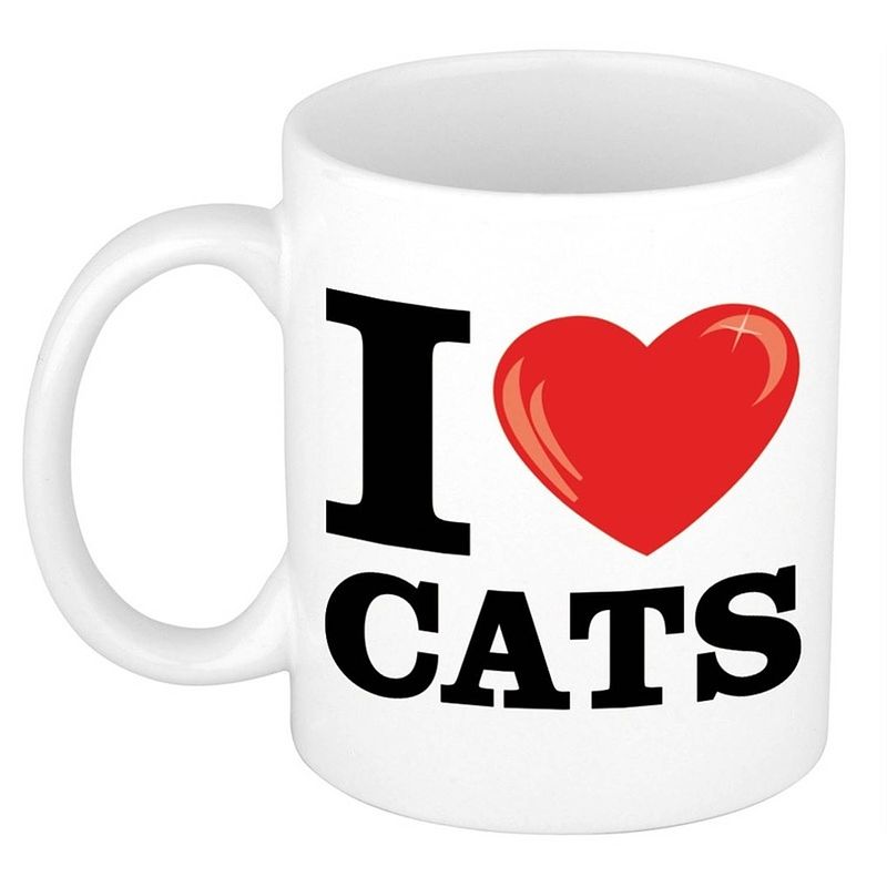 Foto van I love cats koffiemok / beker 300 ml - cadeau voor katten/ poezen liefhebber