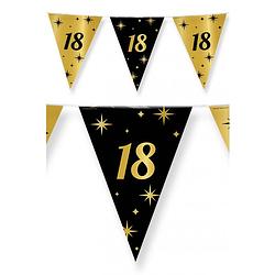 Foto van Leeftijd verjaardag feest vlaggetjes 18 jaar geworden zwart/goud 10 meter - vlaggenlijnen